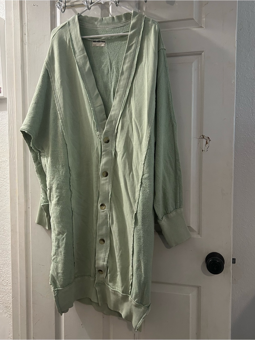 Free People Oversized Button-Front Cardigan in Sage Green